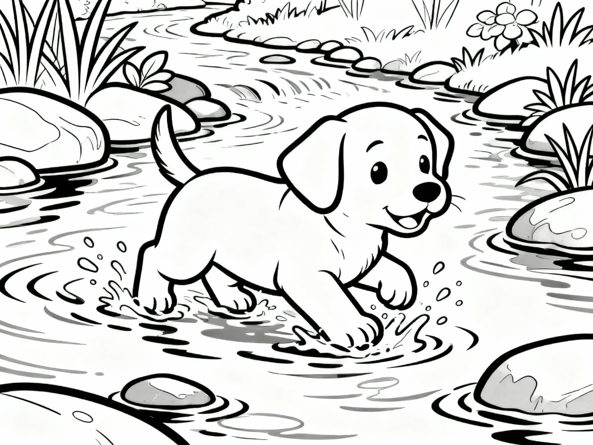 Puppy Splashing in Stream