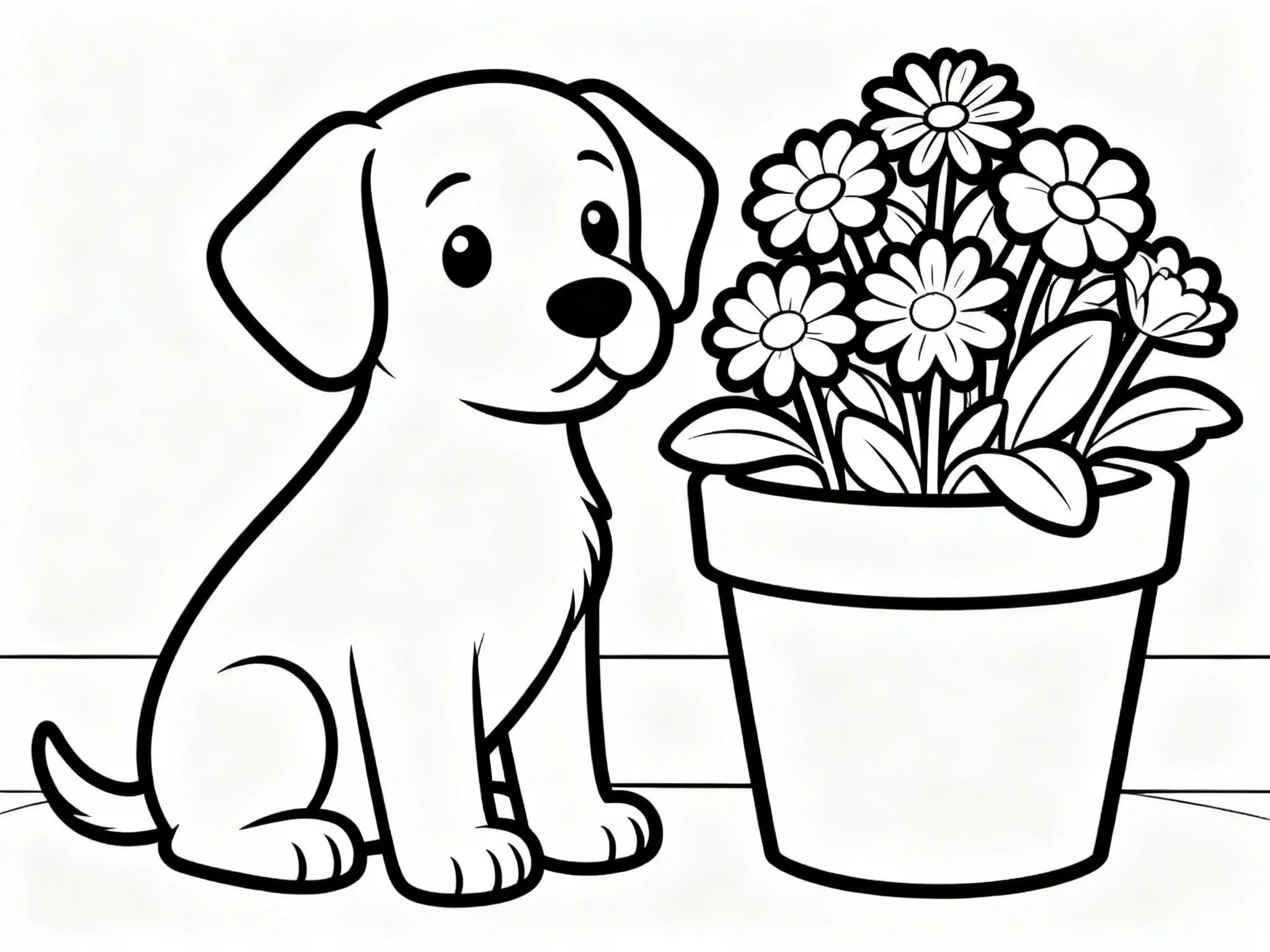 Puppy with Flower Pot