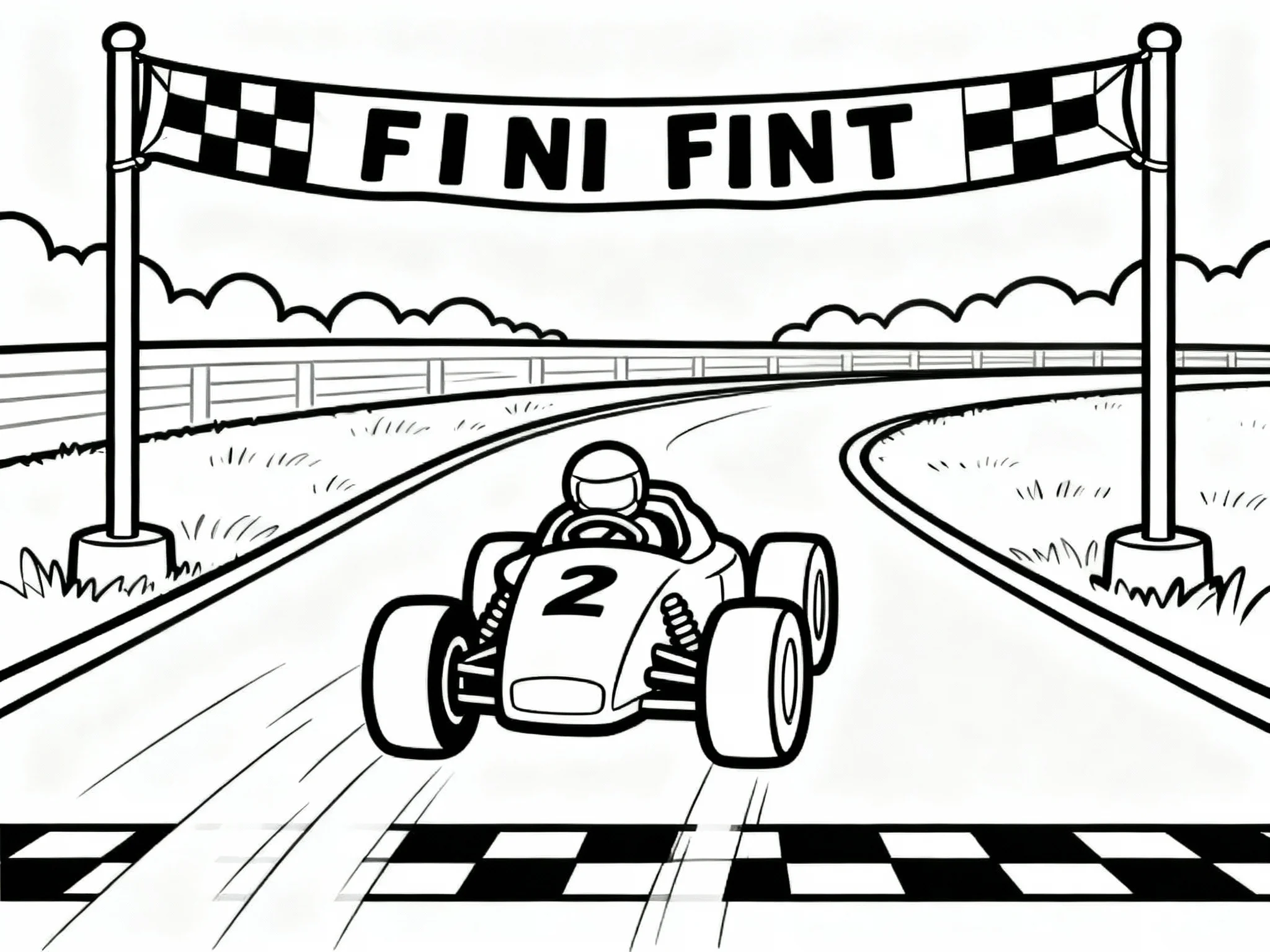 Race Car and Finish Line Banner