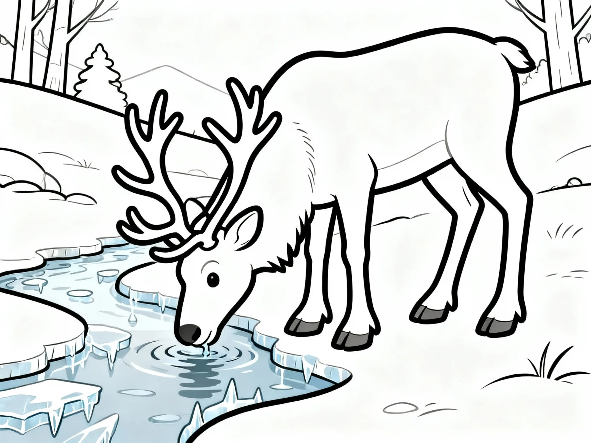 Reindeer Drinking from Stream