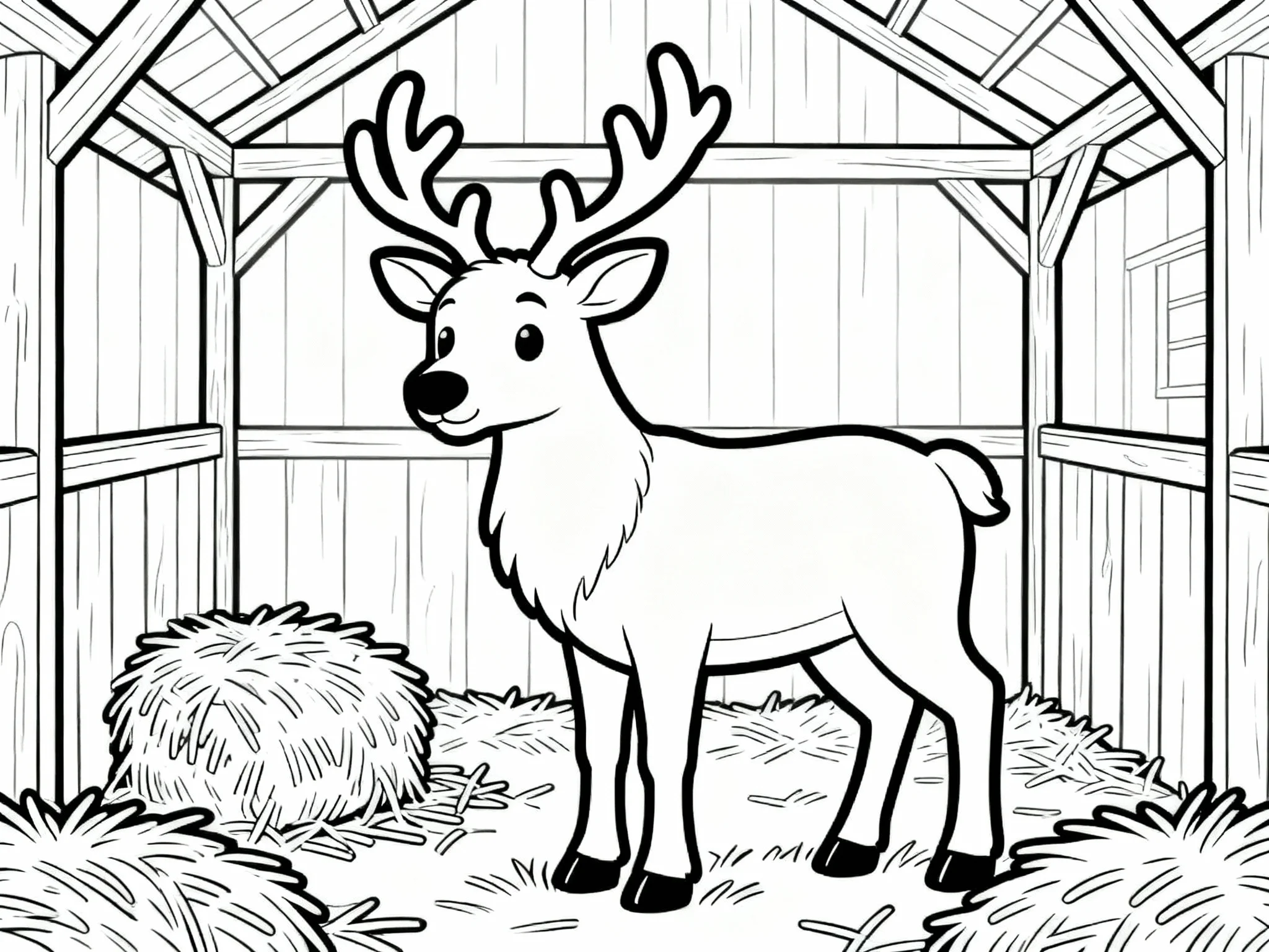 Reindeer in Stable with Hay