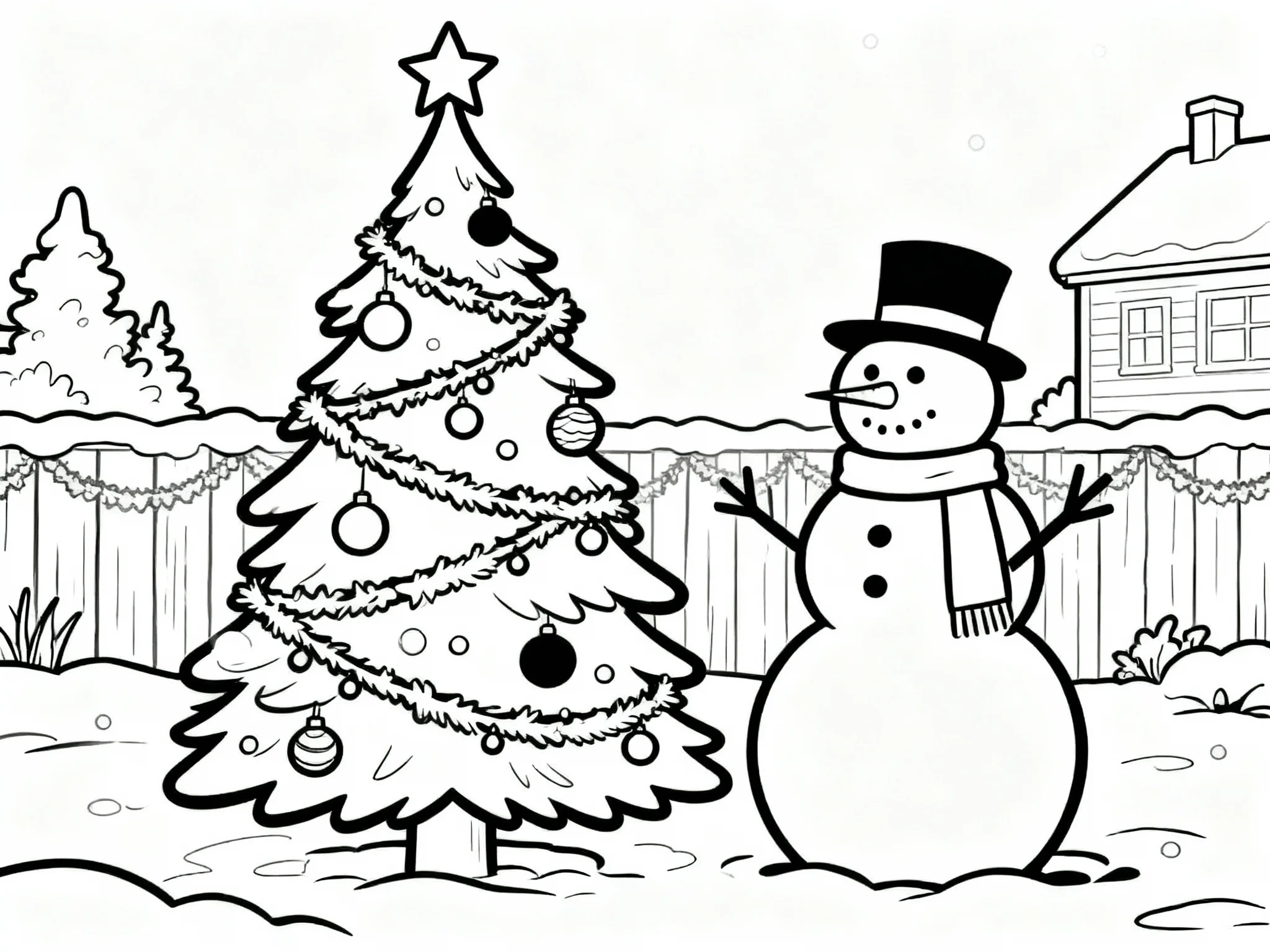 Snowman Next to Christmas Tree