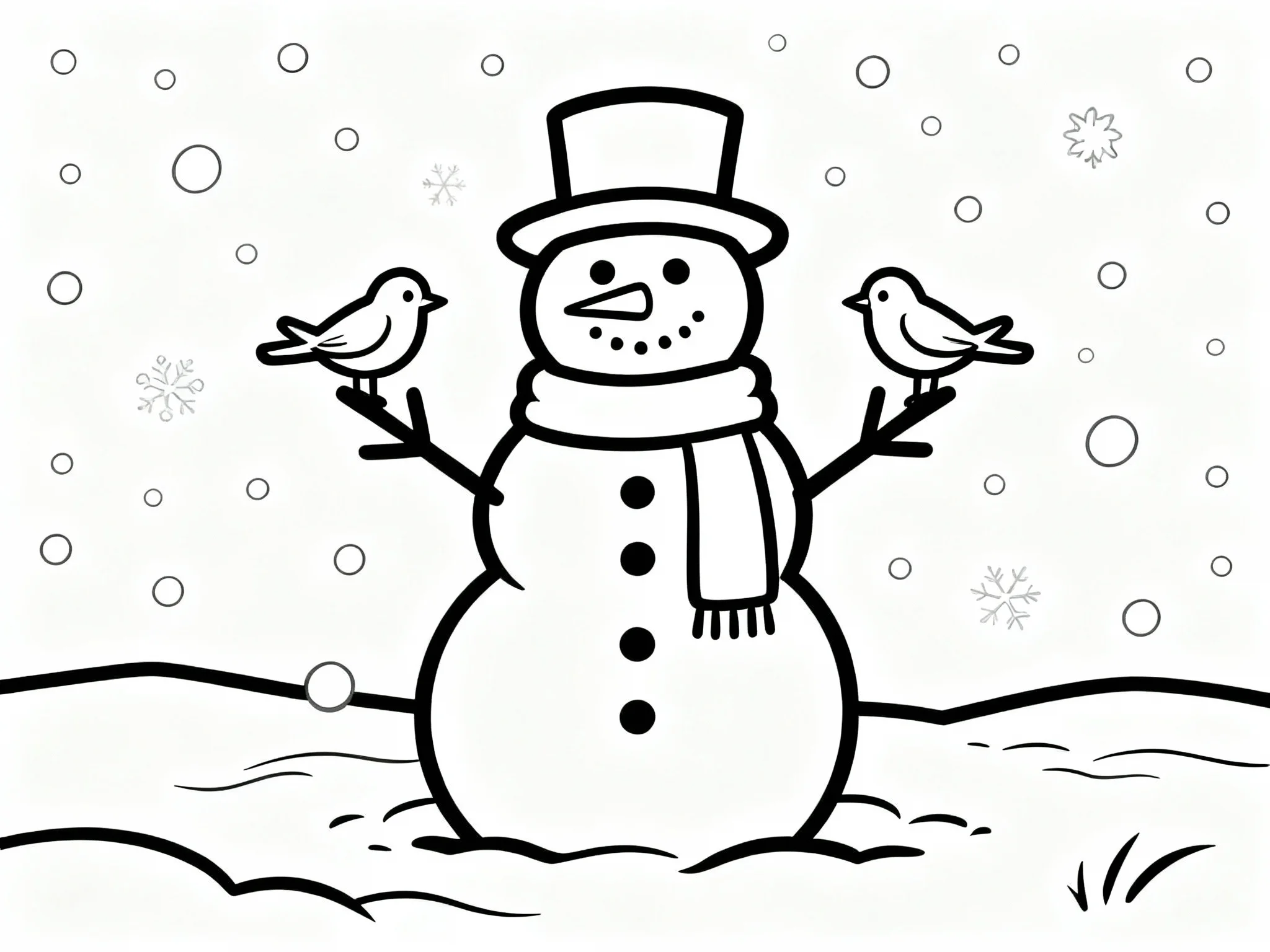 Snowman with Winter Birds