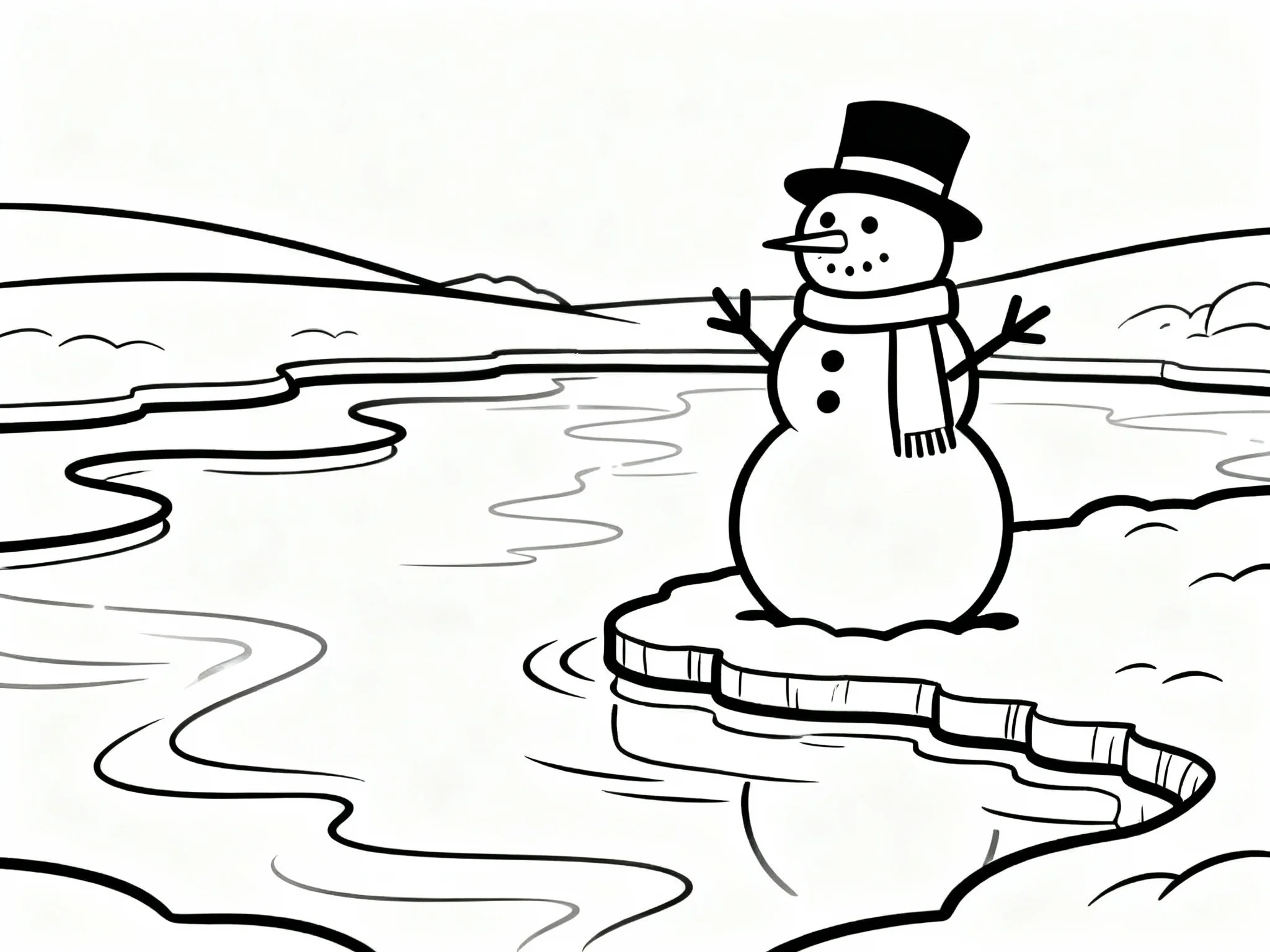 Snowman on Icy Pond