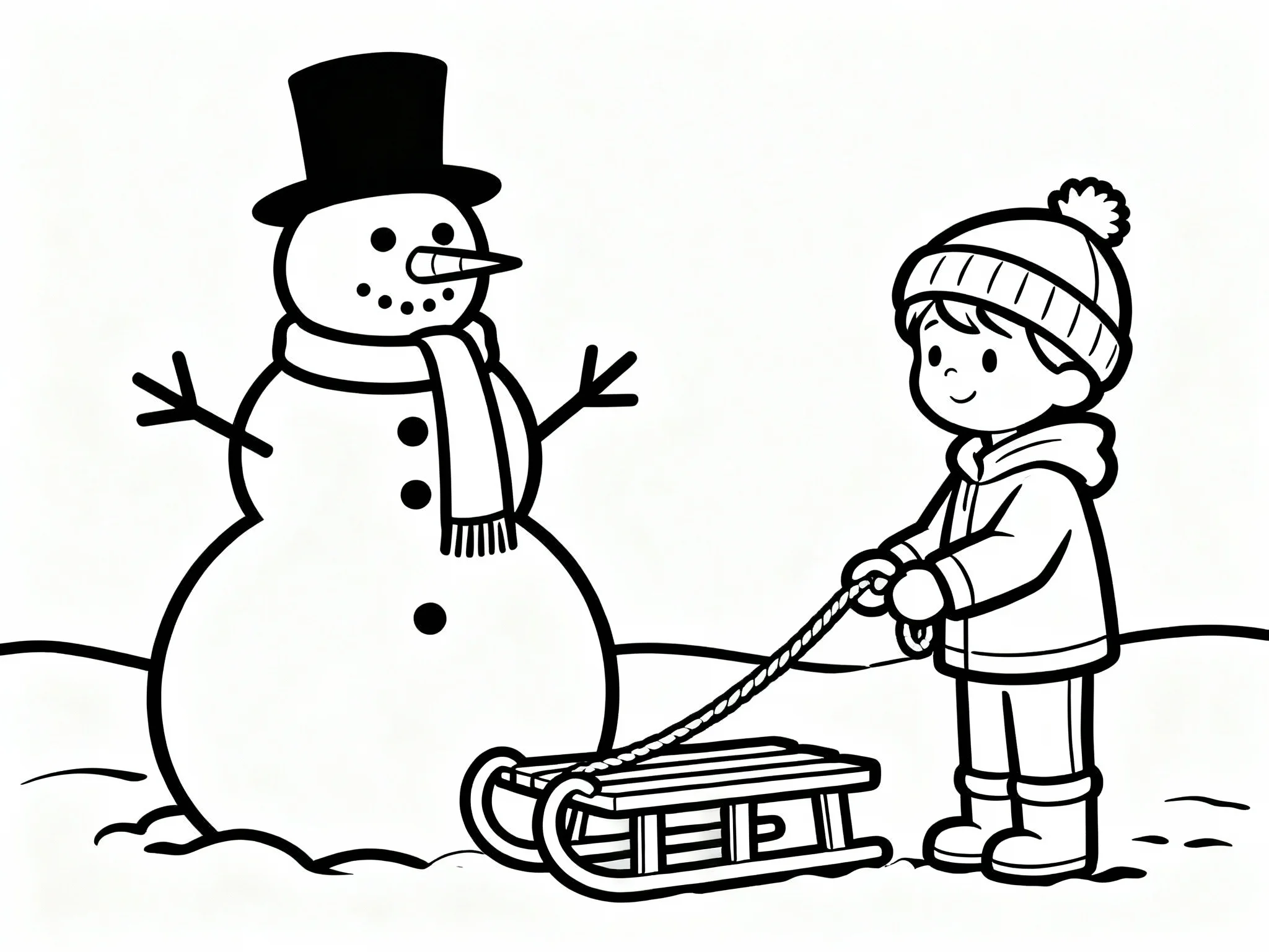 Snowman with Sled and Child