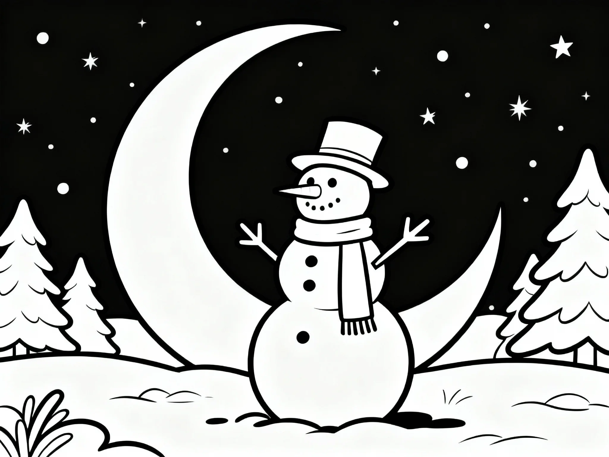 Snowman Under Moon