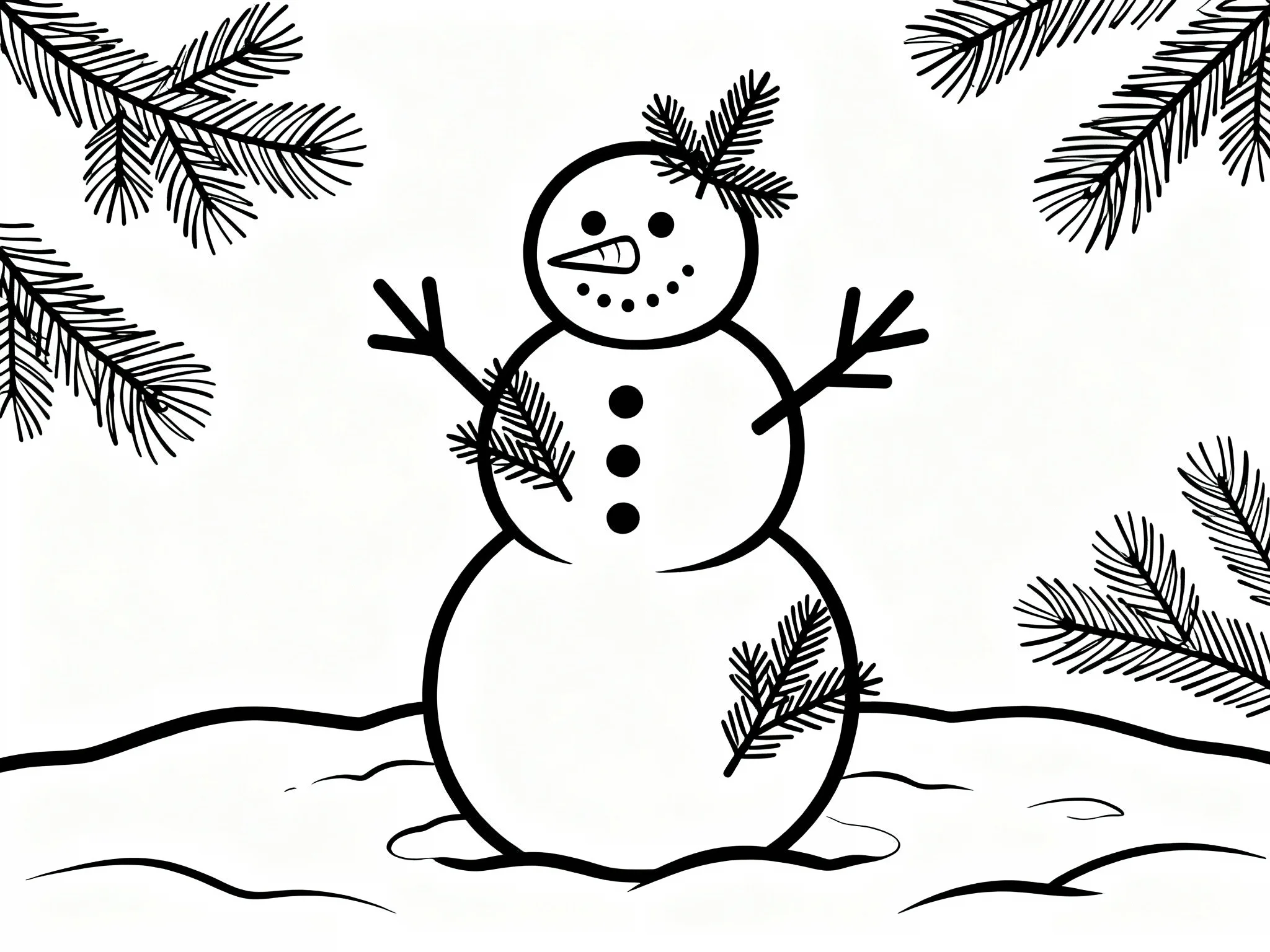 Snowman with Evergreen Branches