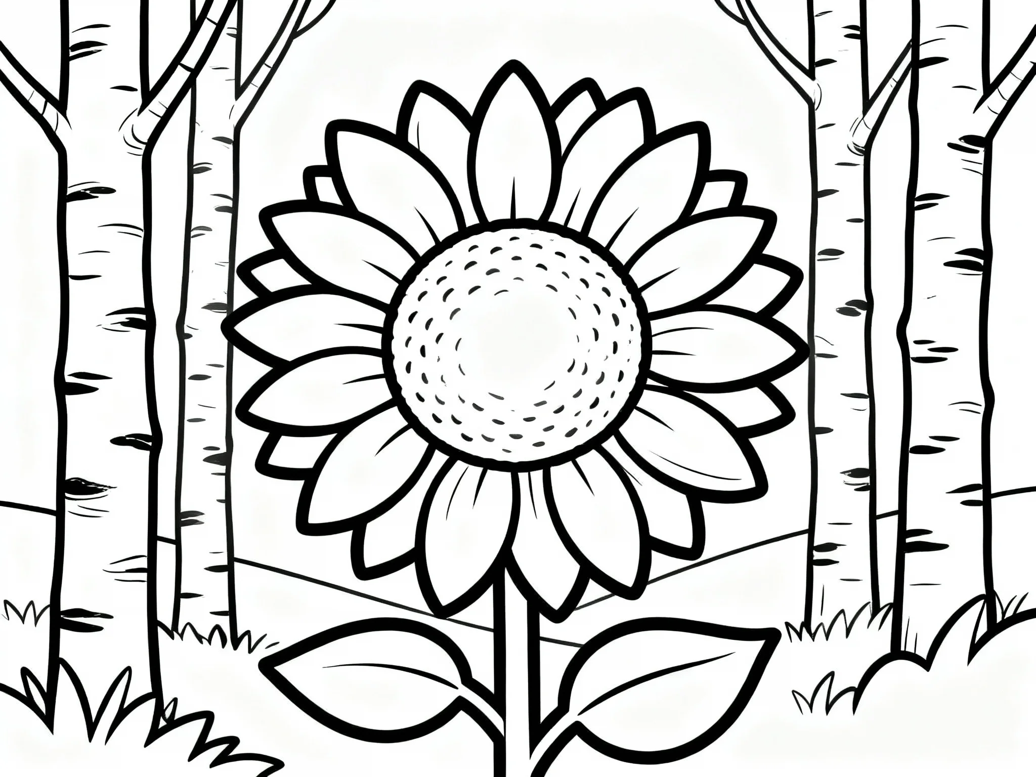 Sunflower with Birch Trees