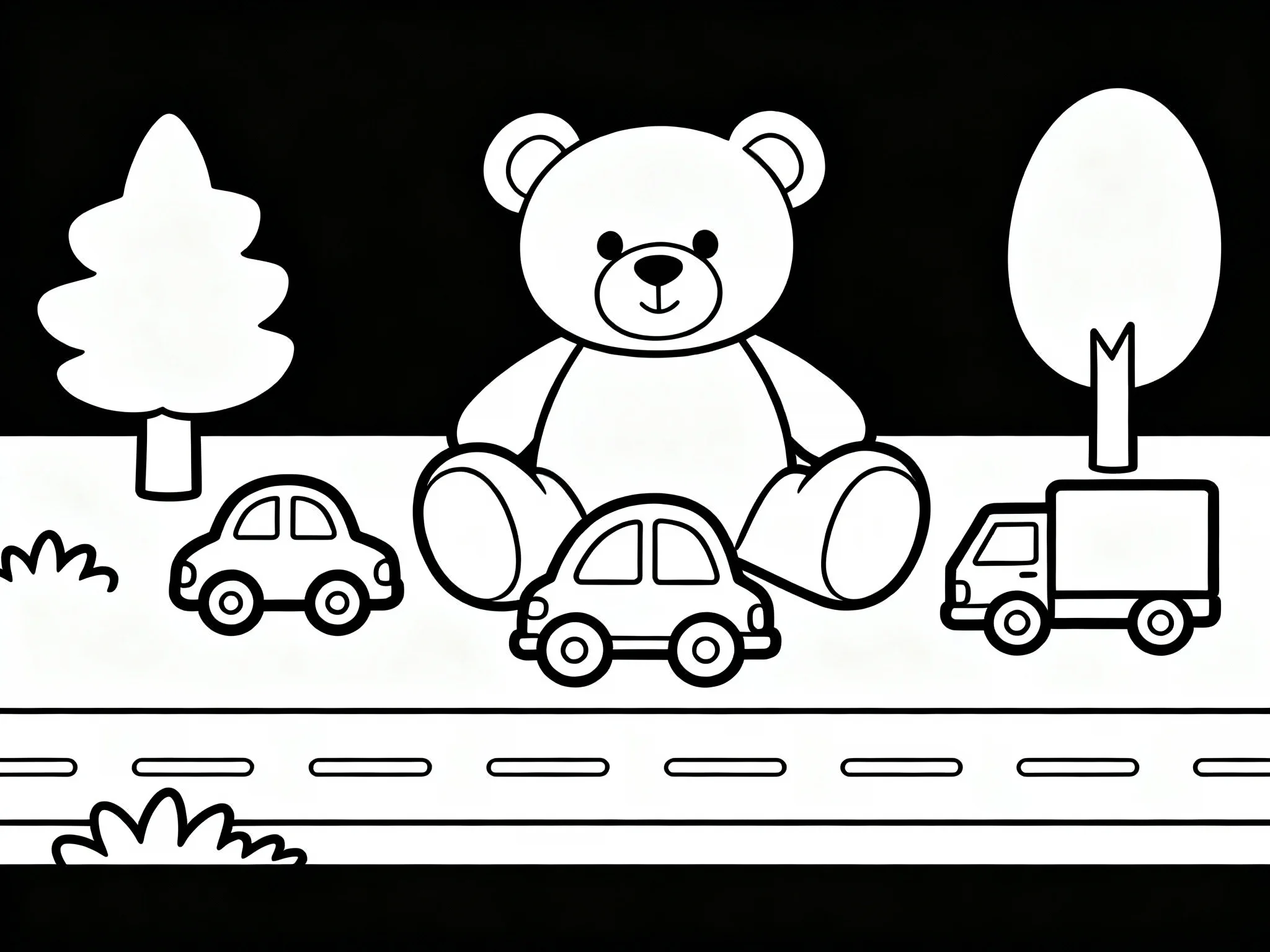 Teddy Bear Playing with Toy Cars