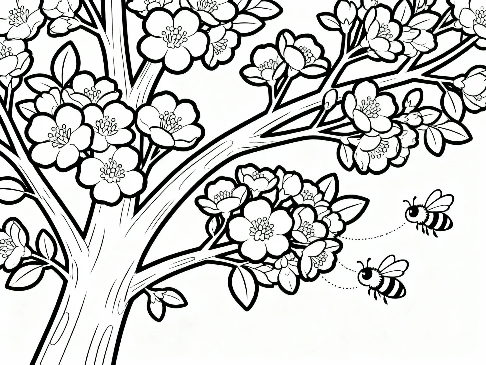 Tree with Flowers and Bees