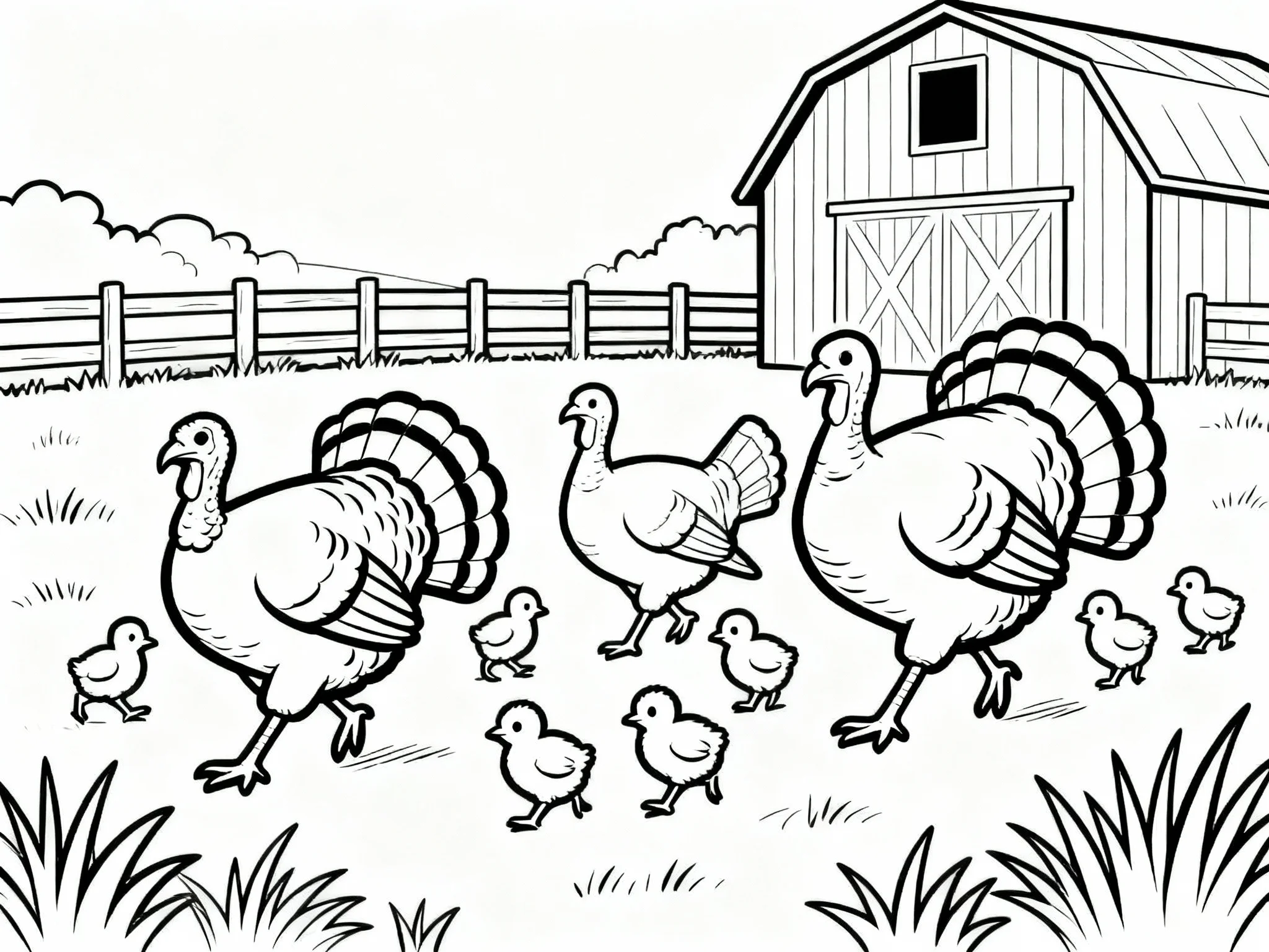 Turkey Family on Farm