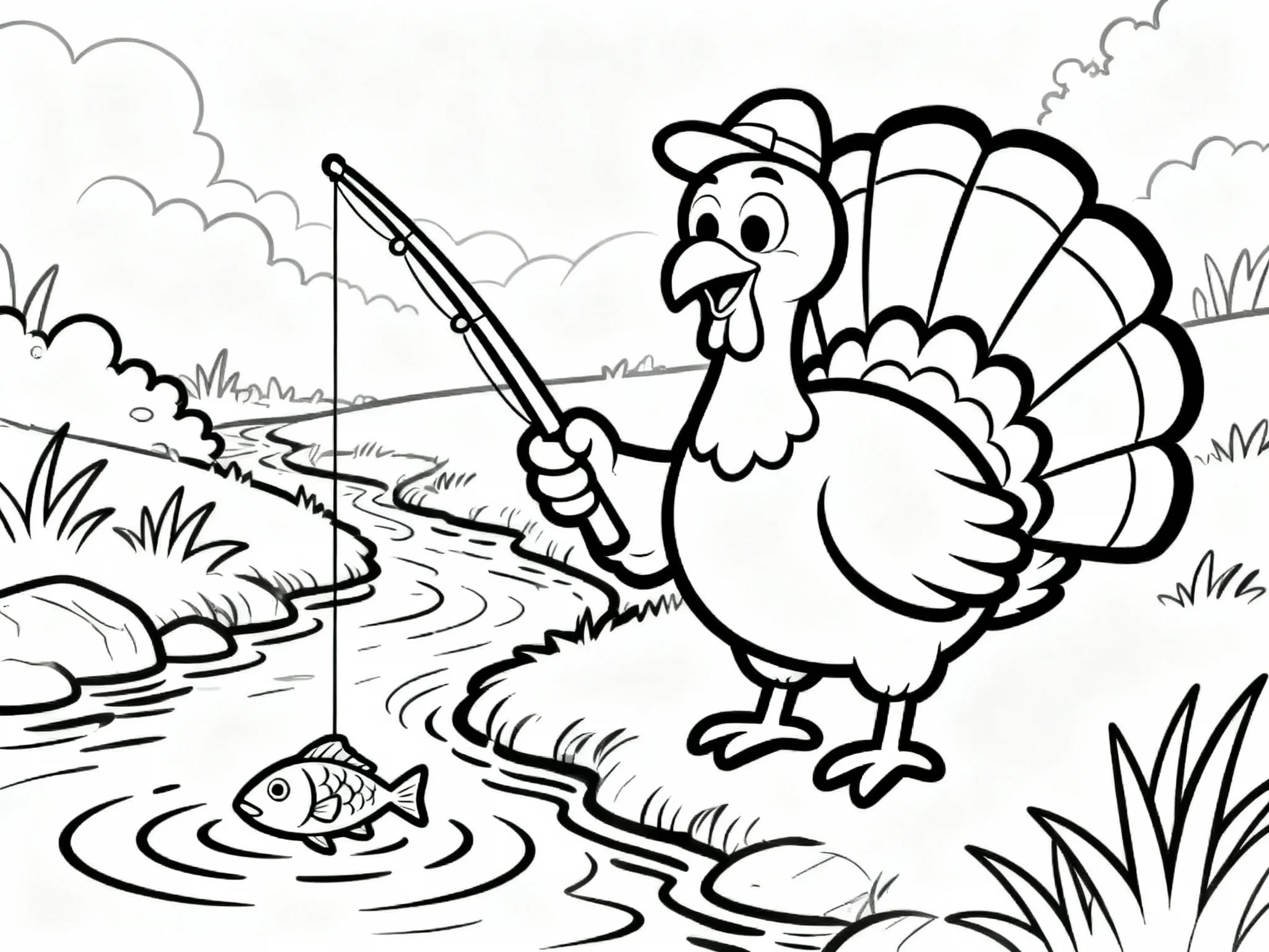 Turkey with Fishing Rod