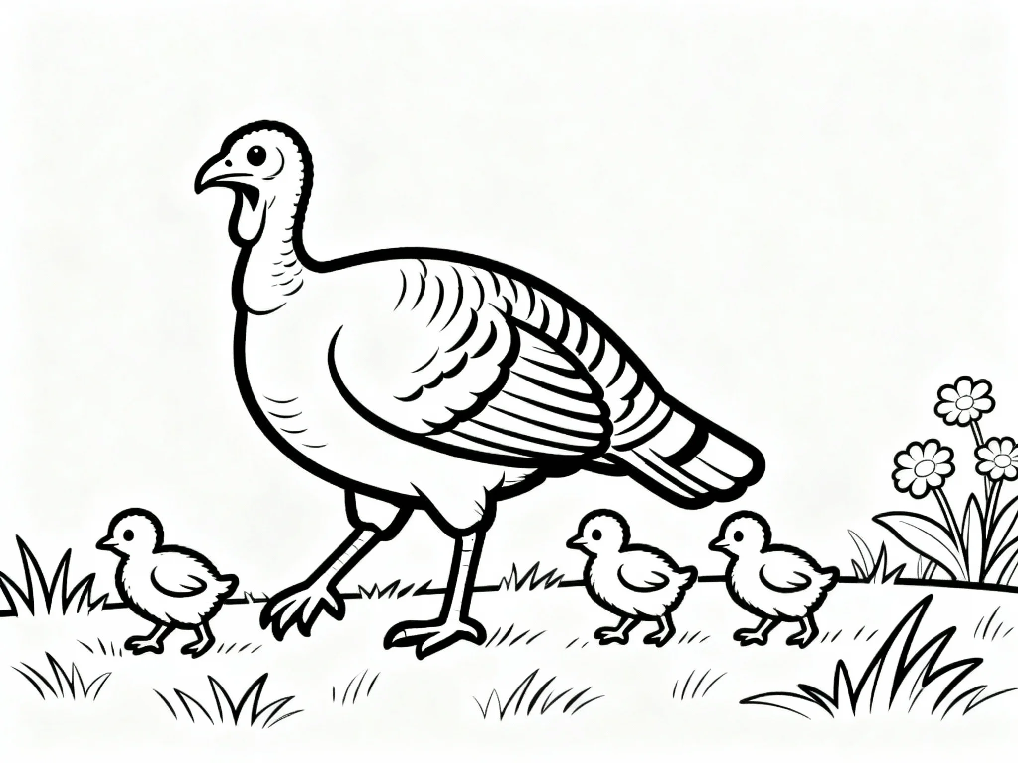 Baby Turkeys Following Mother