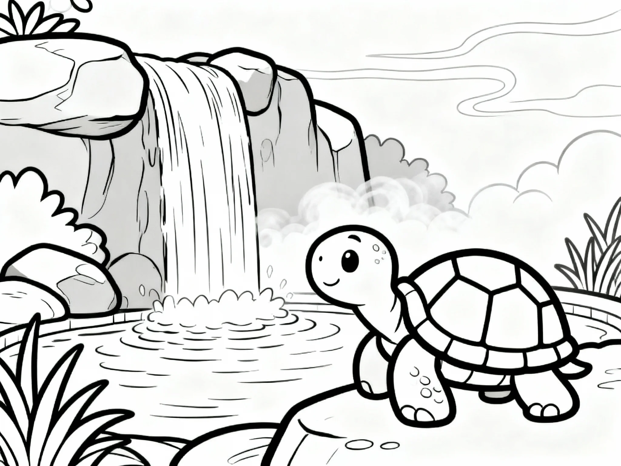 Turtle by Waterfall